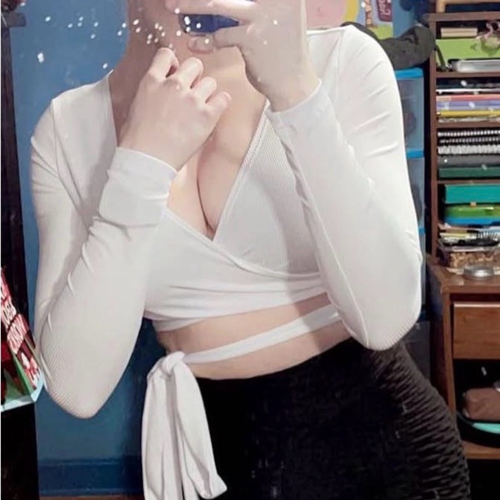 SHEIN White Long Sleeve Wrap Top